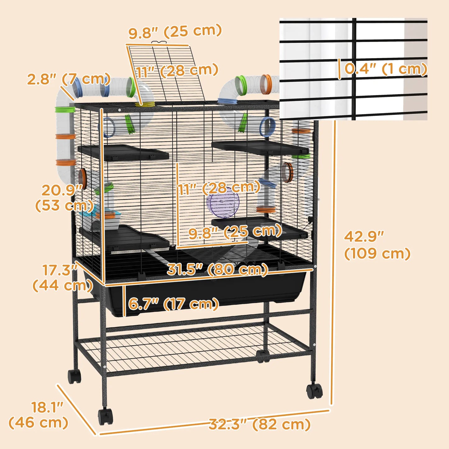 43" Rolling Hamster Cage, Tunnel Tube System, Storage Shelf, Exercise Wheel Hamster Cages at Gallery Canada
