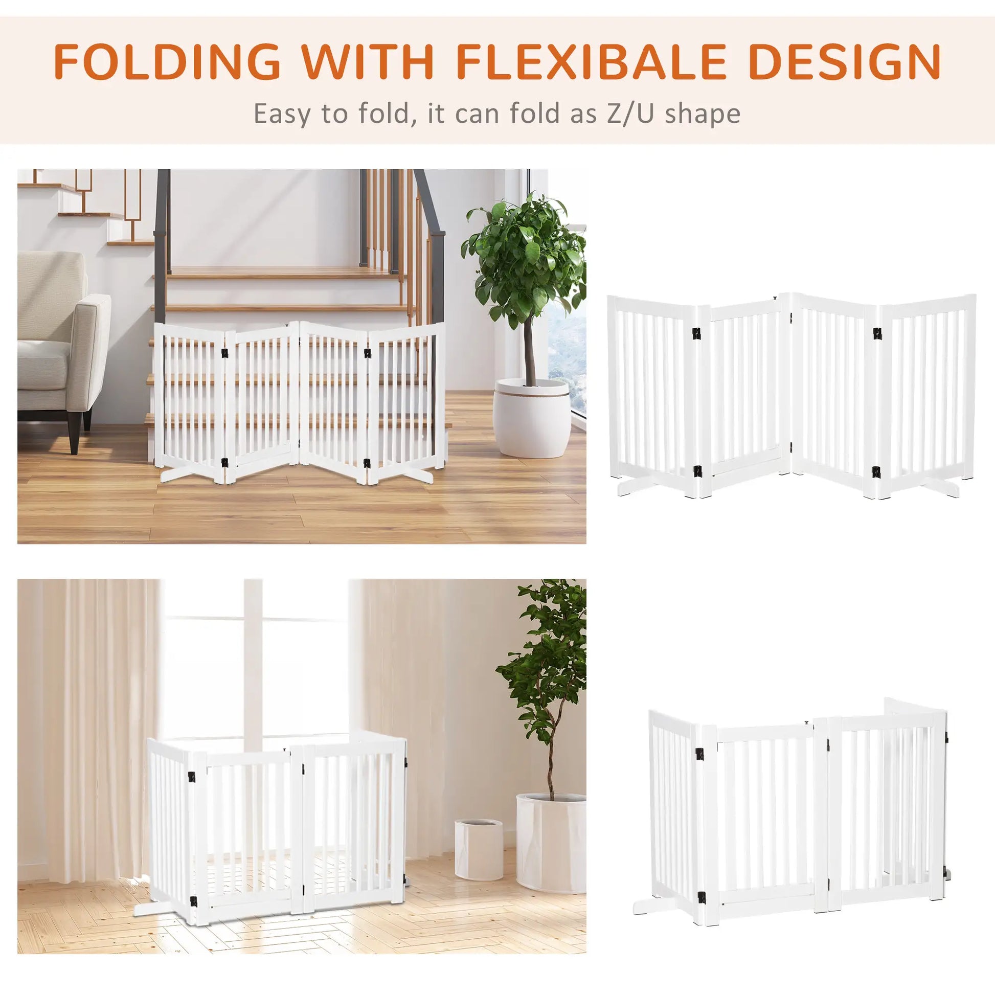 Wooden Pet Gate, Foldable Dog Barrier, Z Shape 4 Panel Houses, Kennels & Pens at Gallery Canada