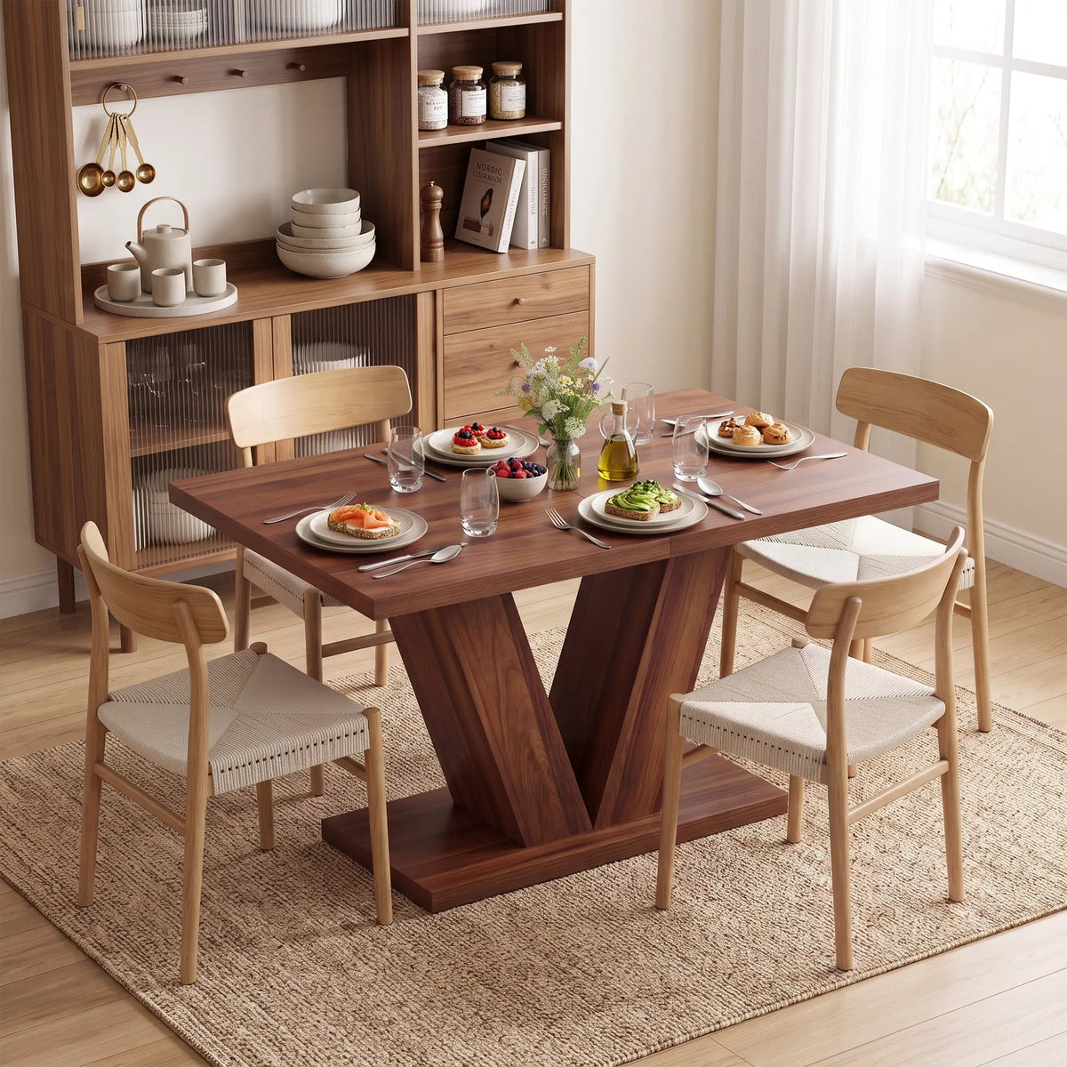 Modern Kitchen Dining Table For 4 People, Walnut