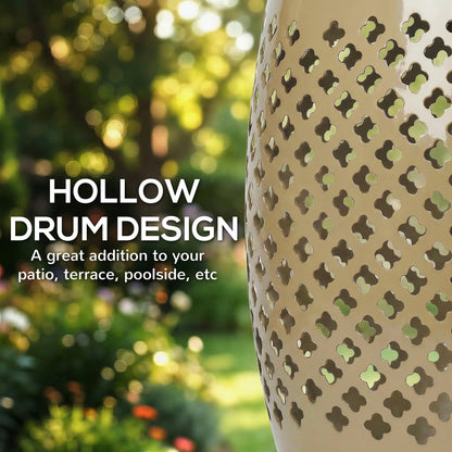 12.4" Steel Patio End Table, Round Hollow Drum Side Table, Khaki Patio Side Tables at Gallery Canada