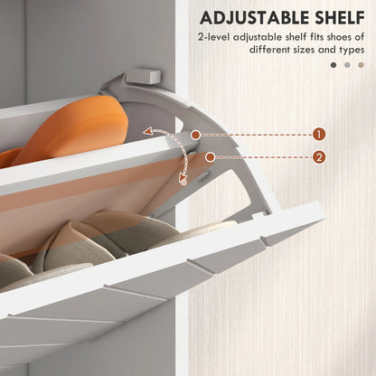 Modern Shoe Storage Cabinet, 3 Flip Drawers for 18 Pairs, Narrow, White Shoe Storage Cabinets & Racks at Gallery Canada