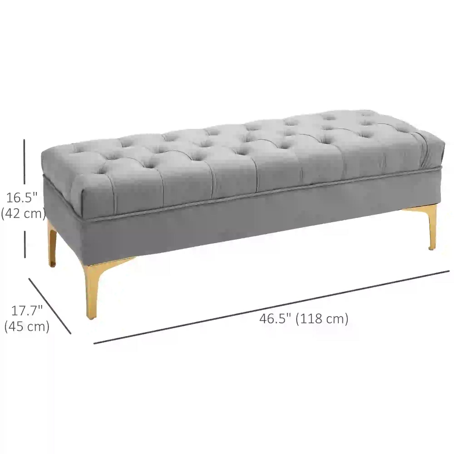 Upholstered End of Bed Bench, Button Tufted, Grey Storage Ottomans & Benches at Gallery Canada