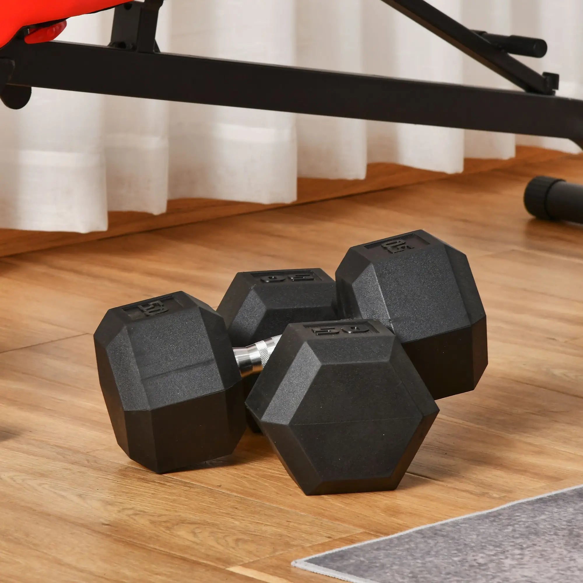 2 x 50lbs Hex Dumbbell Set, Rubber Weights, Non-Slip Handles, Anti-Roll Dumbbells & Barbells at Gallery Canada