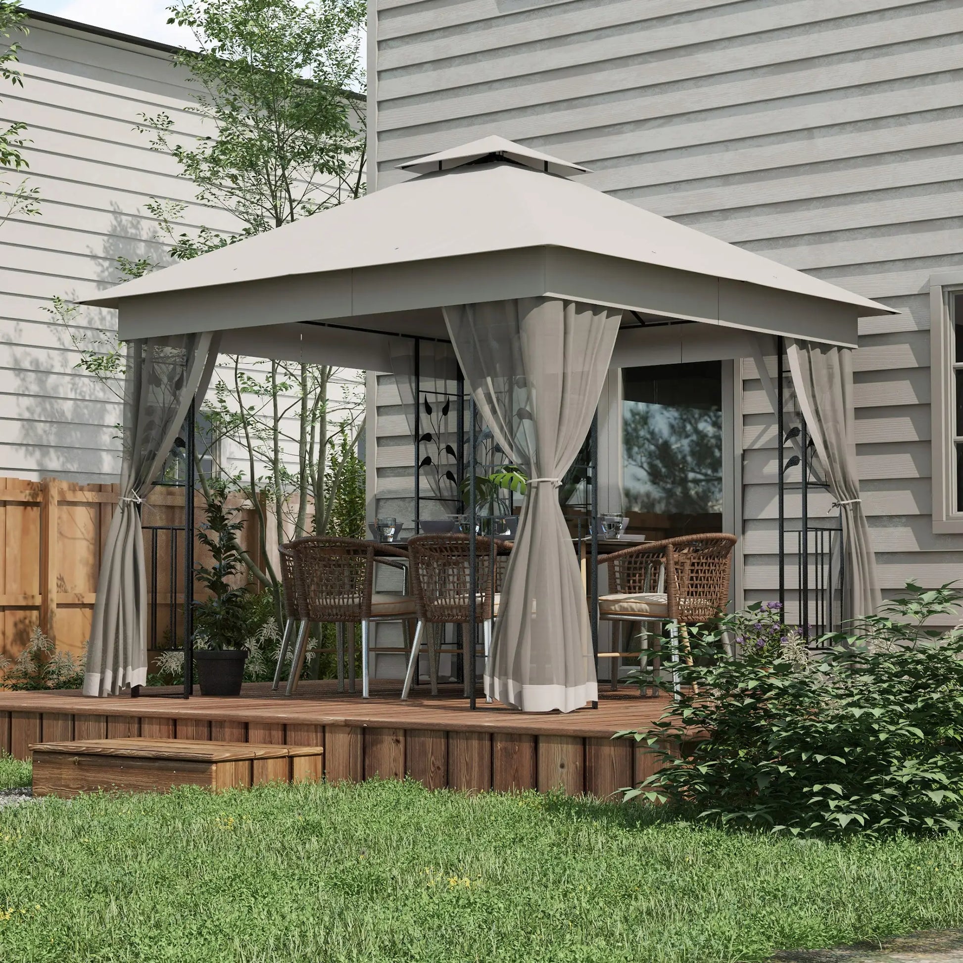 10'x10' Steel Patio Gazebo, Soft-Top, 2-Tier Polyester Roof, Light Grey Gazebos at Gallery Canada