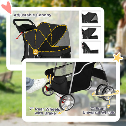 Foldable Pet Stroller With 360° Swivel Wheels, Reflective Strips, Black Dog Bike Trailers & Strollers at Gallery Canada