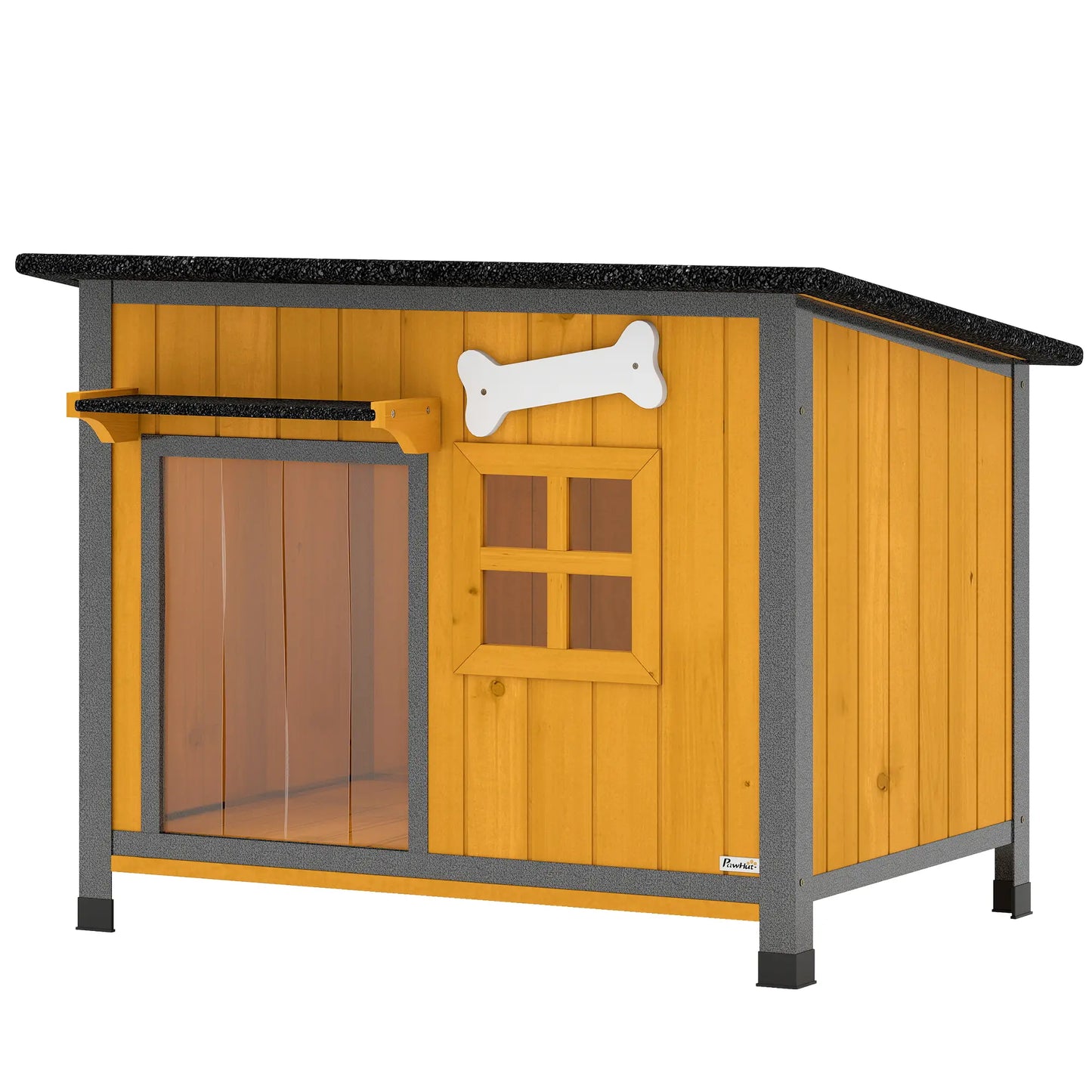 Outdoor Dog House, Anti-Chewing Steel Frame, Openable Roof, Removable Floor, Door Curtain, Yellow Dog Cages & Crates Yellow, Grey, Black at Gallery Canada