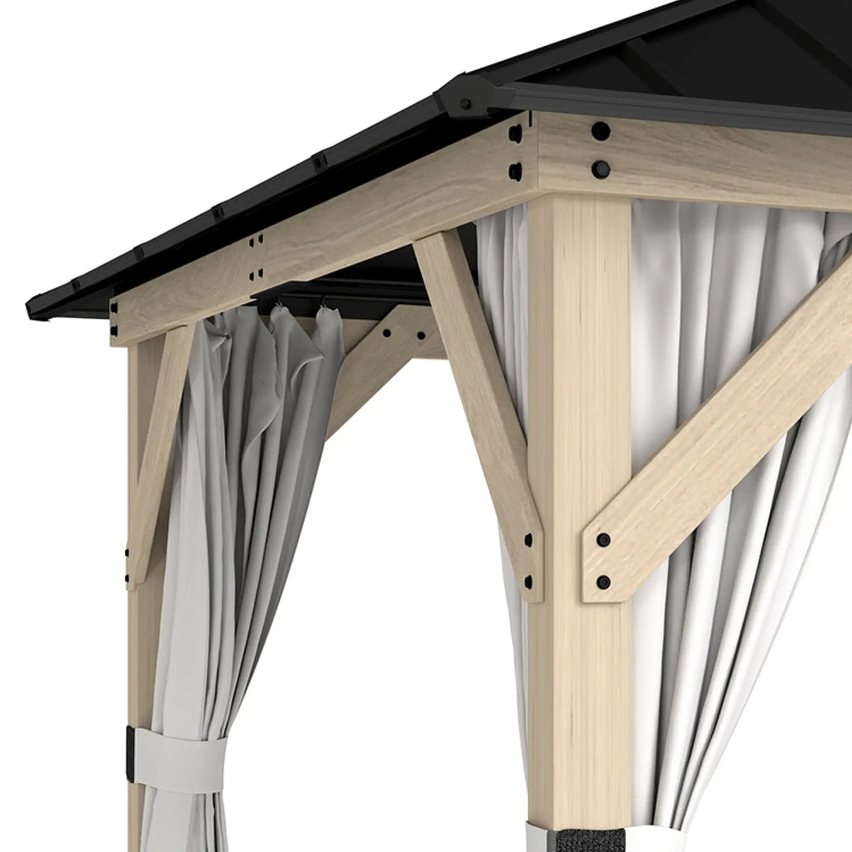 10' x 10' Hardtop Gazebo, Steel Roof, Wood Patio, Light Grey Gazebos at Gallery Canada