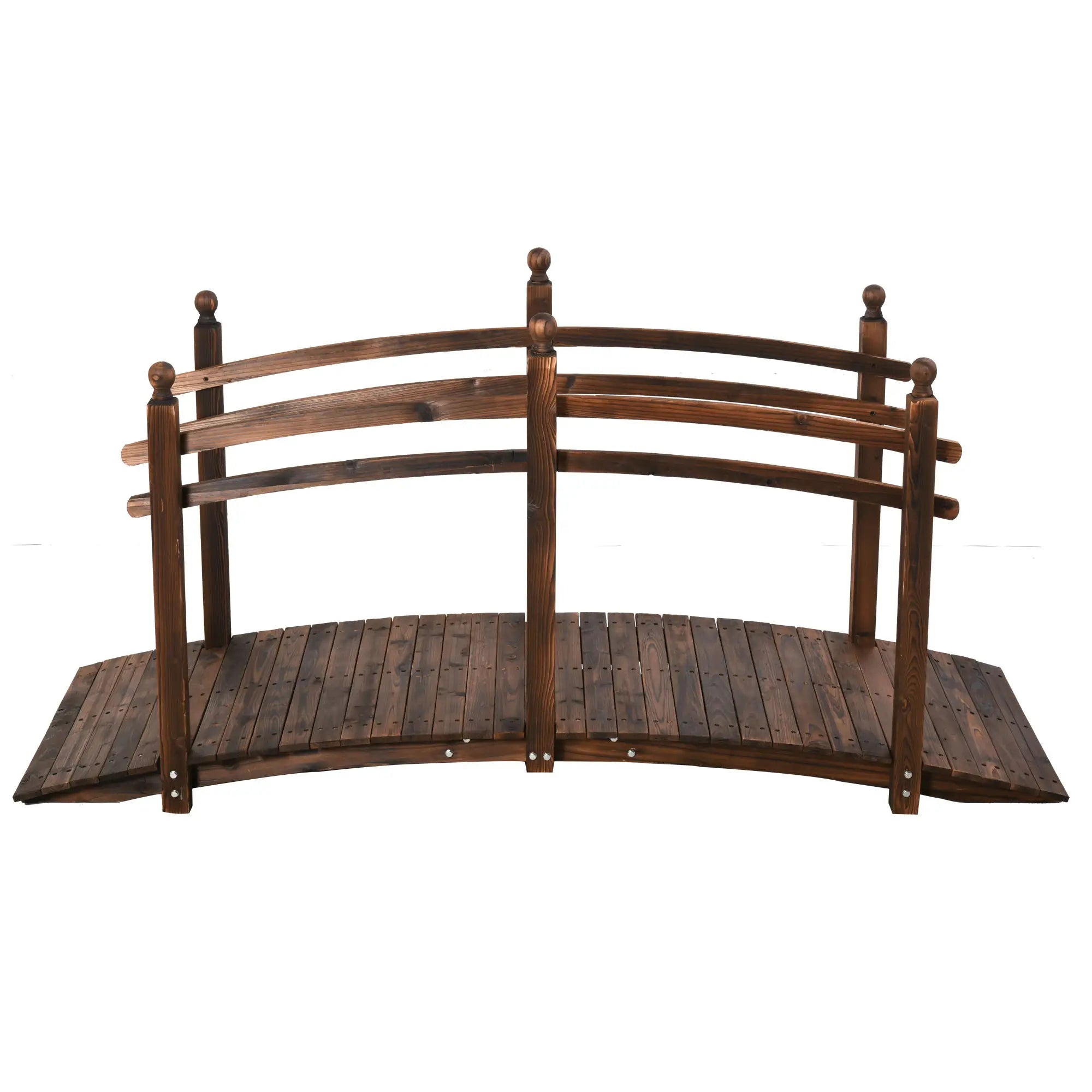 7.5' Fir Wood Garden Bridge, Arc Walkway With Side Railings, Tan Garden Bridges Stained Wood at Gallery Canada