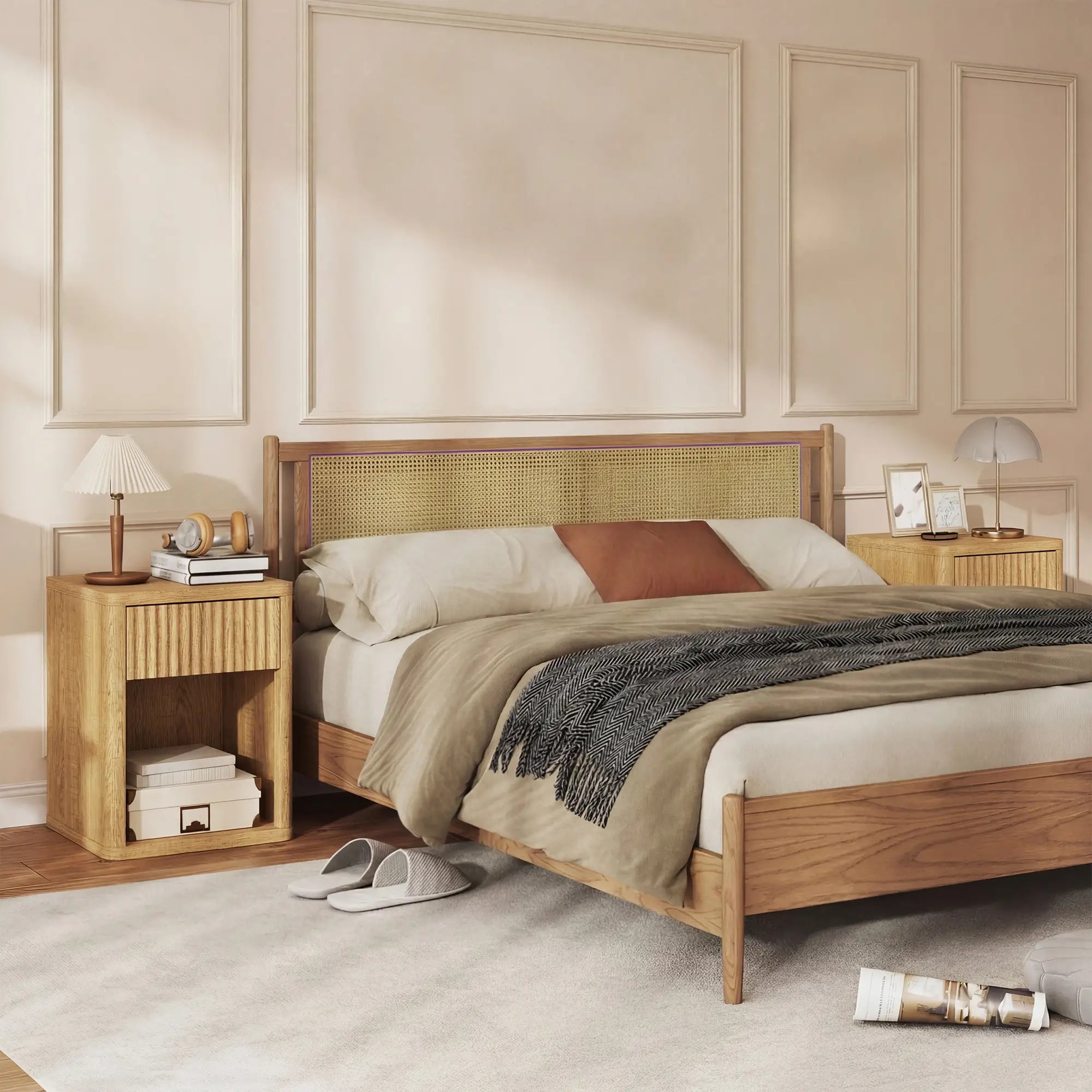 Nightstand With Drawer And Shelf, Modern Bedside Table Set Of 2, Oak Bedside Tables at Gallery Canada
