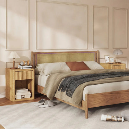 Nightstand With Drawer And Shelf, Modern Bedside Table Set Of 2, Oak Bedside Tables at Gallery Canada