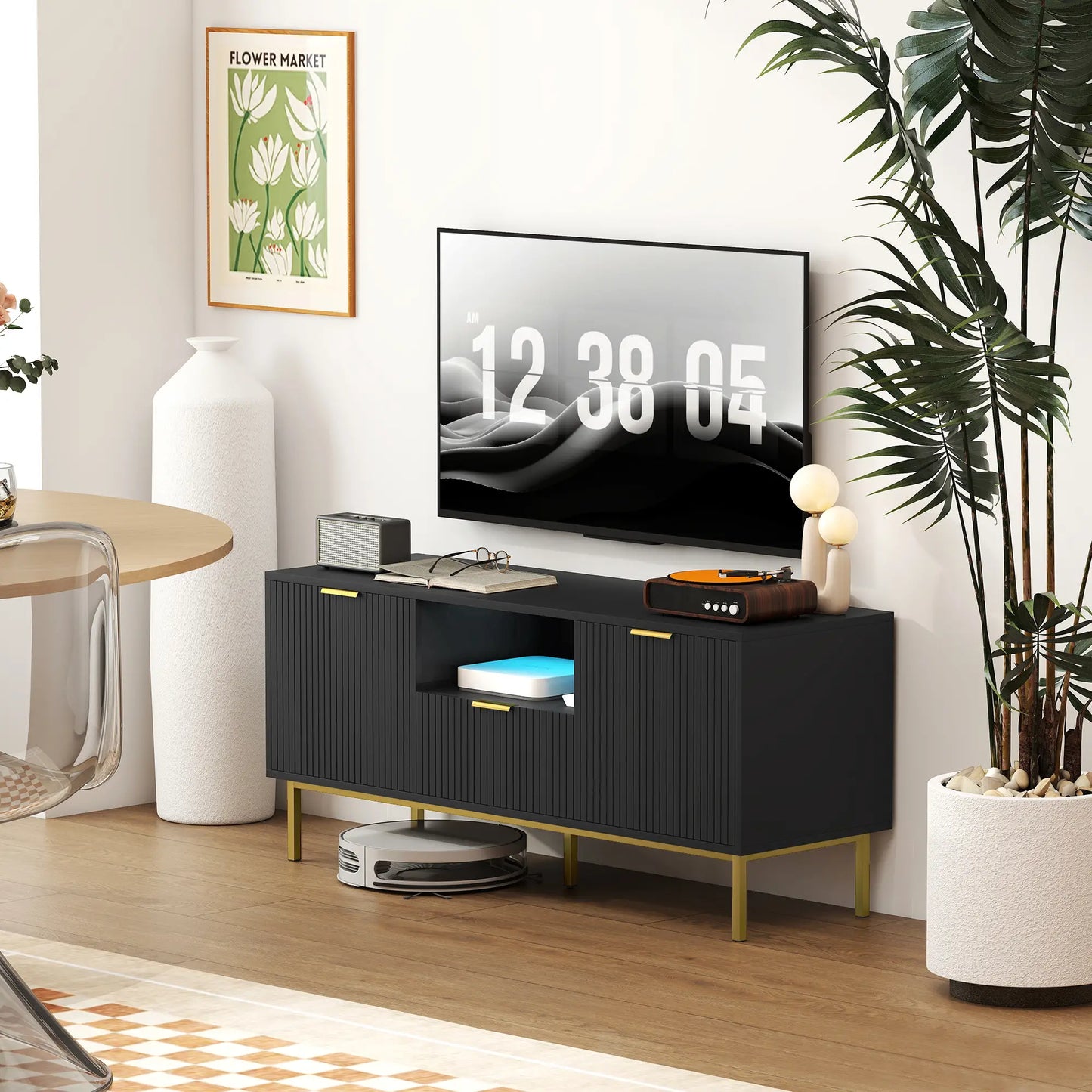 Modern TV Console For 40 Inch TVs, Smart RGB LED Lights, Soft Close Doors, Black TV Stands at Gallery Canada