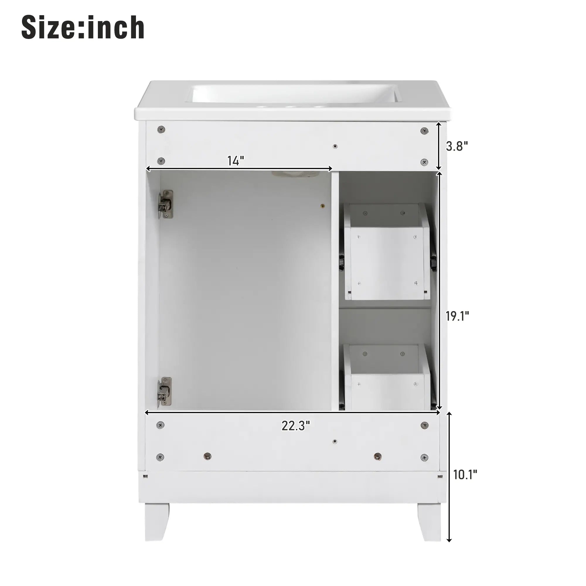 Bathroom Vanity Cabinet, 2 Drawers, Ceramic Sink, Solid Wood, 24