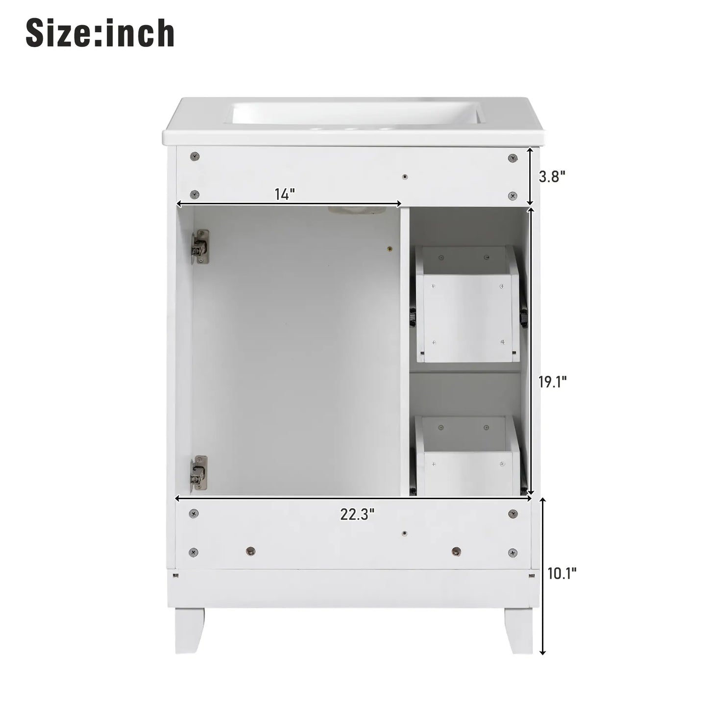 Bathroom Vanity Cabinet, 2 Drawers, Ceramic Sink, Solid Wood, 24" L x 18.5" W x 34.5" H, White Sink Cabinets at Gallery Canada