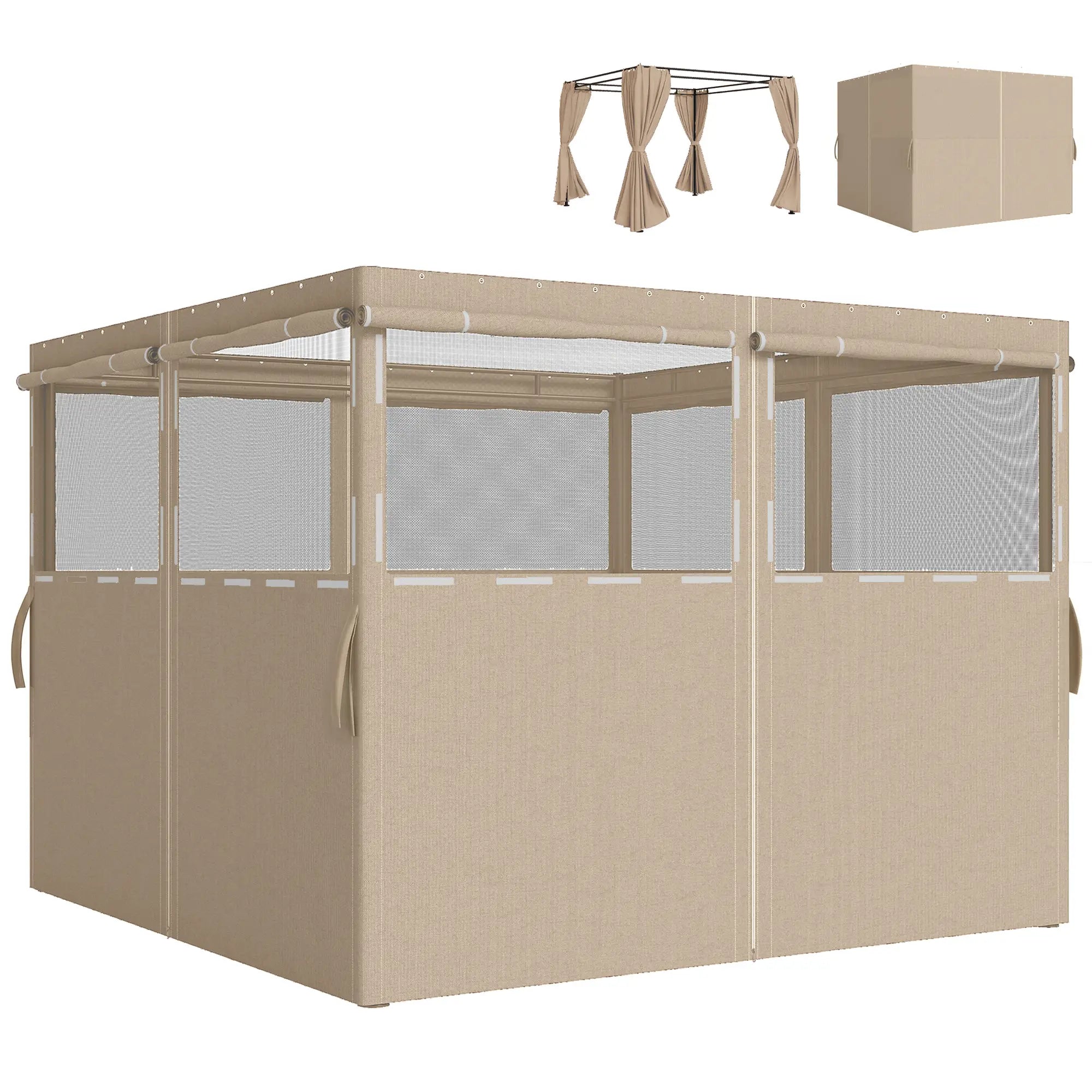 10' x 10' Gazebo Sidewall Set, 4 Panels, Windows, Doors, Khaki Gazebo Sidewalls at Gallery Canada