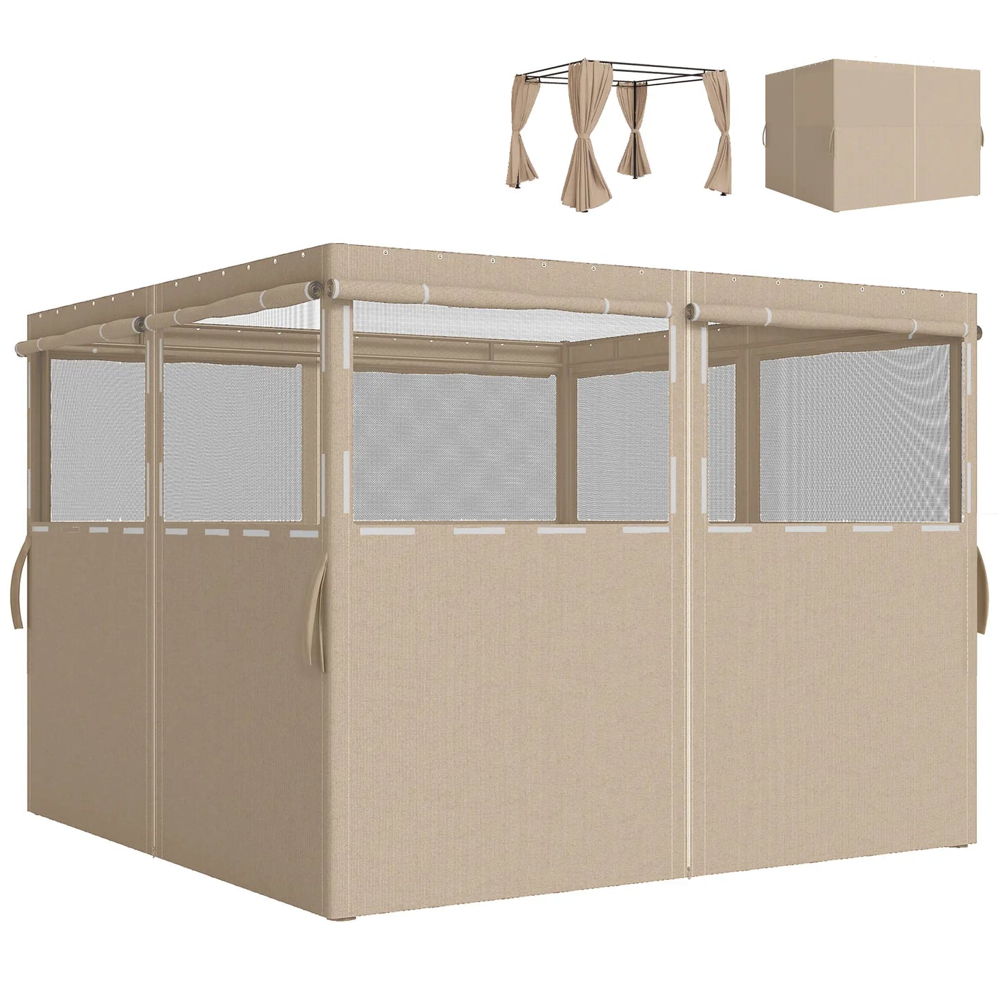 10' x 10' Gazebo Sidewall Set, 4 Panels, Windows, Doors, Khaki Gazebo Sidewalls at Gallery Canada