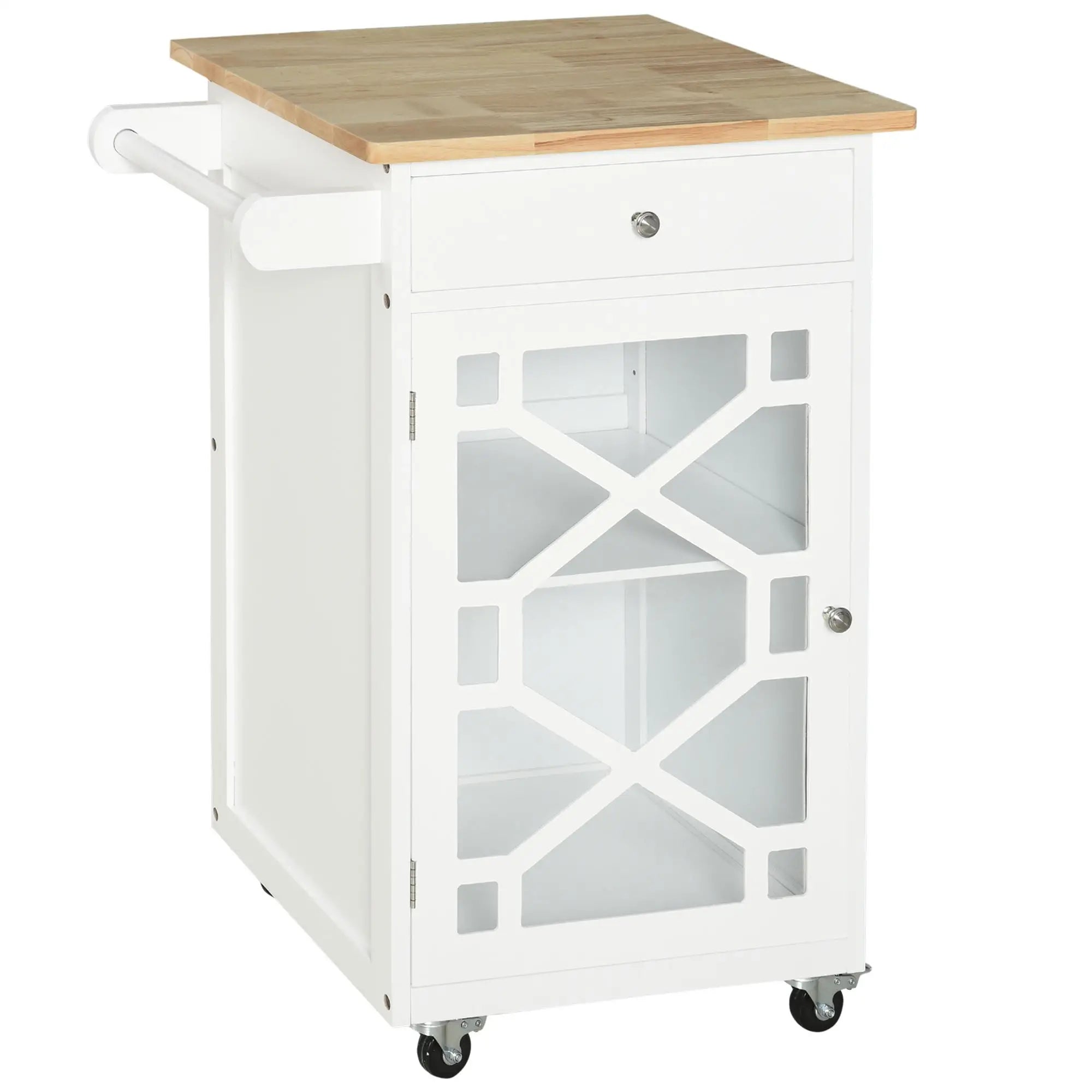Kitchen Cart on Wheels, Adjustable Shelf, Towel Rack, White Kitchen Islands & Kitchen Carts White, Oak at Gallery Canada