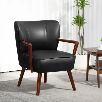 Accent Chair, Modern Armchair, Faux Leather Upholstered with Wood Legs, Black Accent Chairs at Gallery Canada