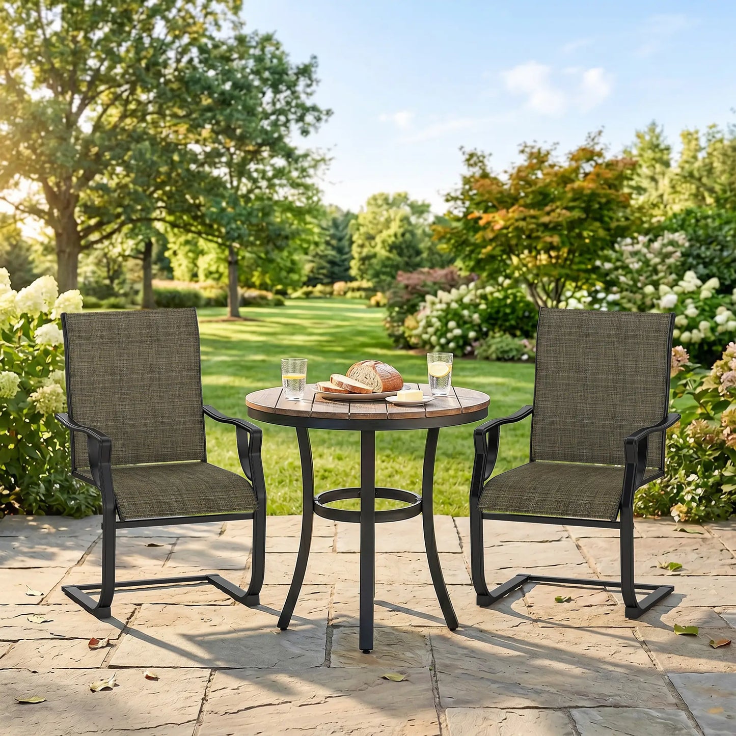 Spring Motion Patio Chairs Set Of 2, Curved High Backrest, Armrest, All Weather Fabric, Metal Frame Outdoor Dining Sets at Gallery Canada