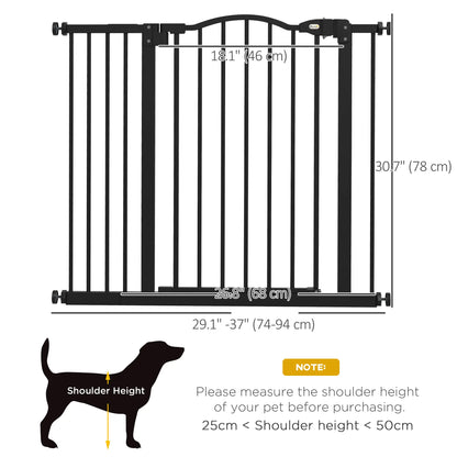 Extra Tall Dog Gate With Door, Pressure Fit, Auto Close, 29"-37", Black Dog Cages & Crates at Gallery Canada