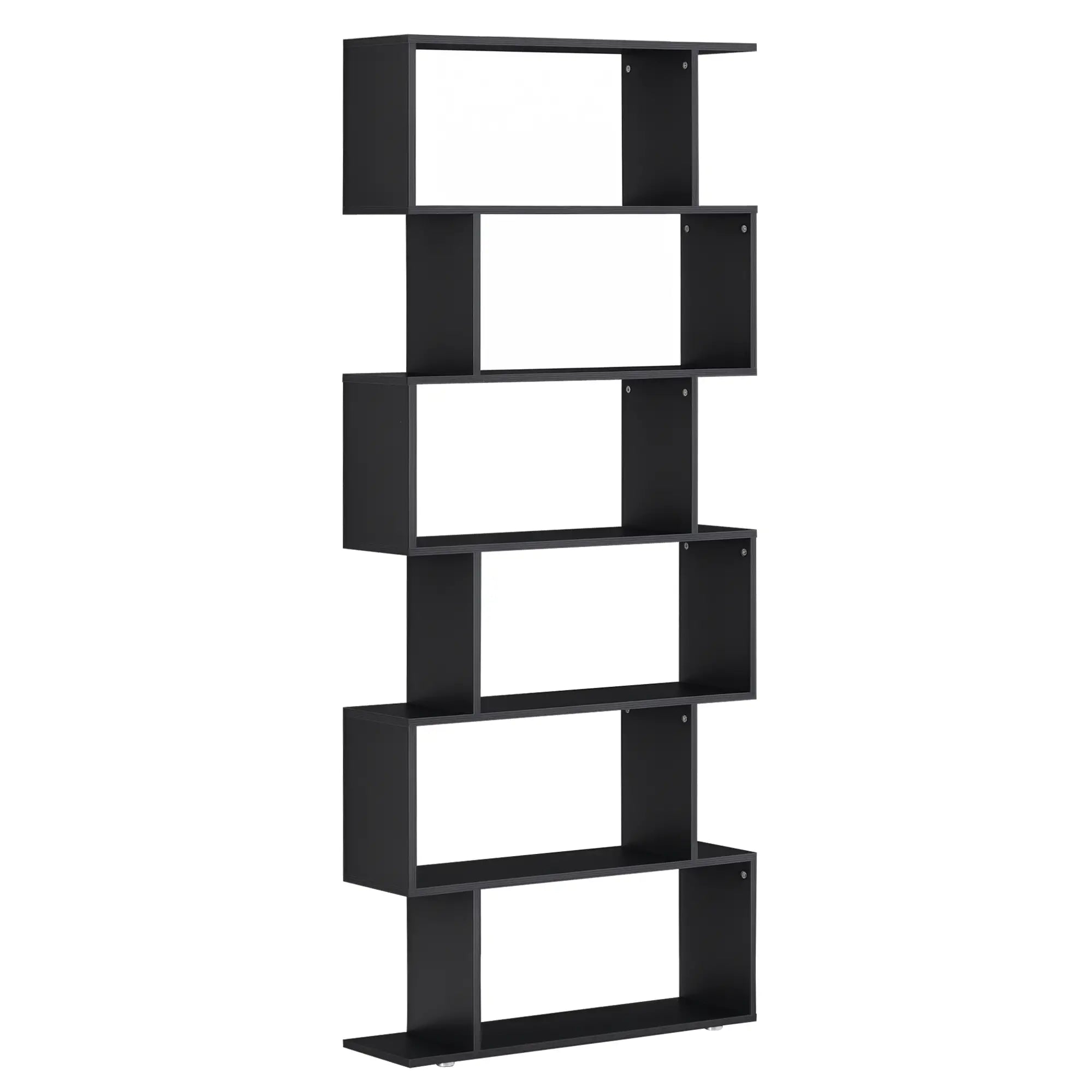 Wooden S Shape Bookcase, 6 Shelves, Storage Display, Home Office Display Bookshelves Black at Gallery Canada