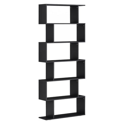 Wooden S Shape Bookcase, 6 Shelves, Storage Display, Home Office Display Bookshelves Black at Gallery Canada