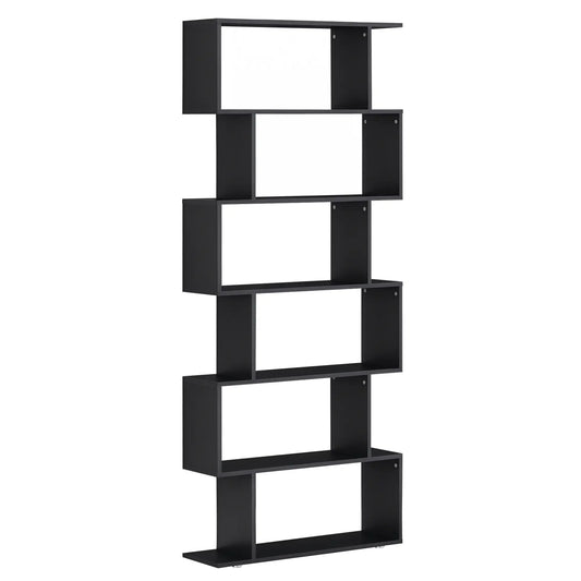 Wooden S Shape Bookcase, 6 Shelves, Storage Display, Home Office Display Bookshelves Black at Gallery Canada