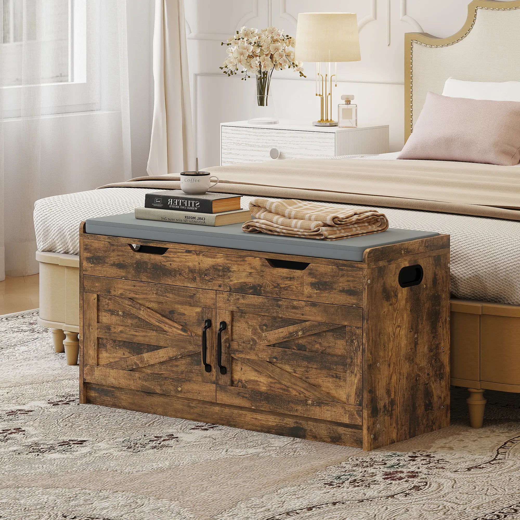 Shoe Storage Bench, 2-Tier Cabinet, Flip-Top, Padded Cushion, Rustic Brown Shoe Storage Cabinets & Racks at Gallery Canada