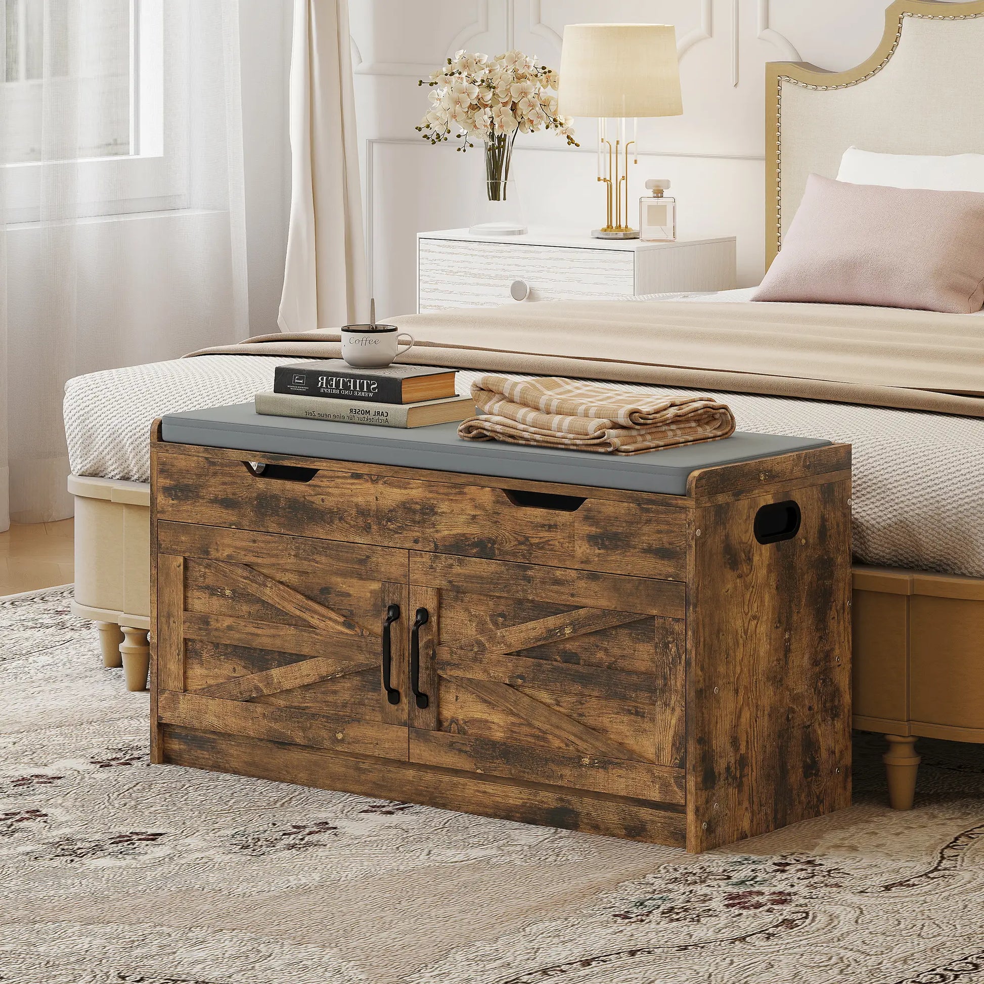 Shoe Storage Bench, 2-Tier Cabinet, Flip-Top, Padded Cushion, Rustic Brown Shoe Storage Cabinets & Racks at Gallery Canada