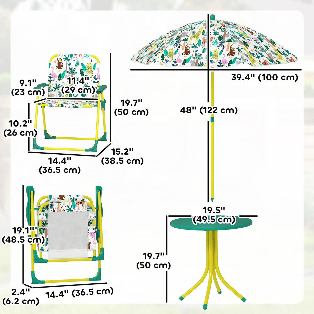 Kids Picnic Table Set, 2 Folding Chairs, Umbrella, Green Kids Outdoor Furniture at Gallery Canada
