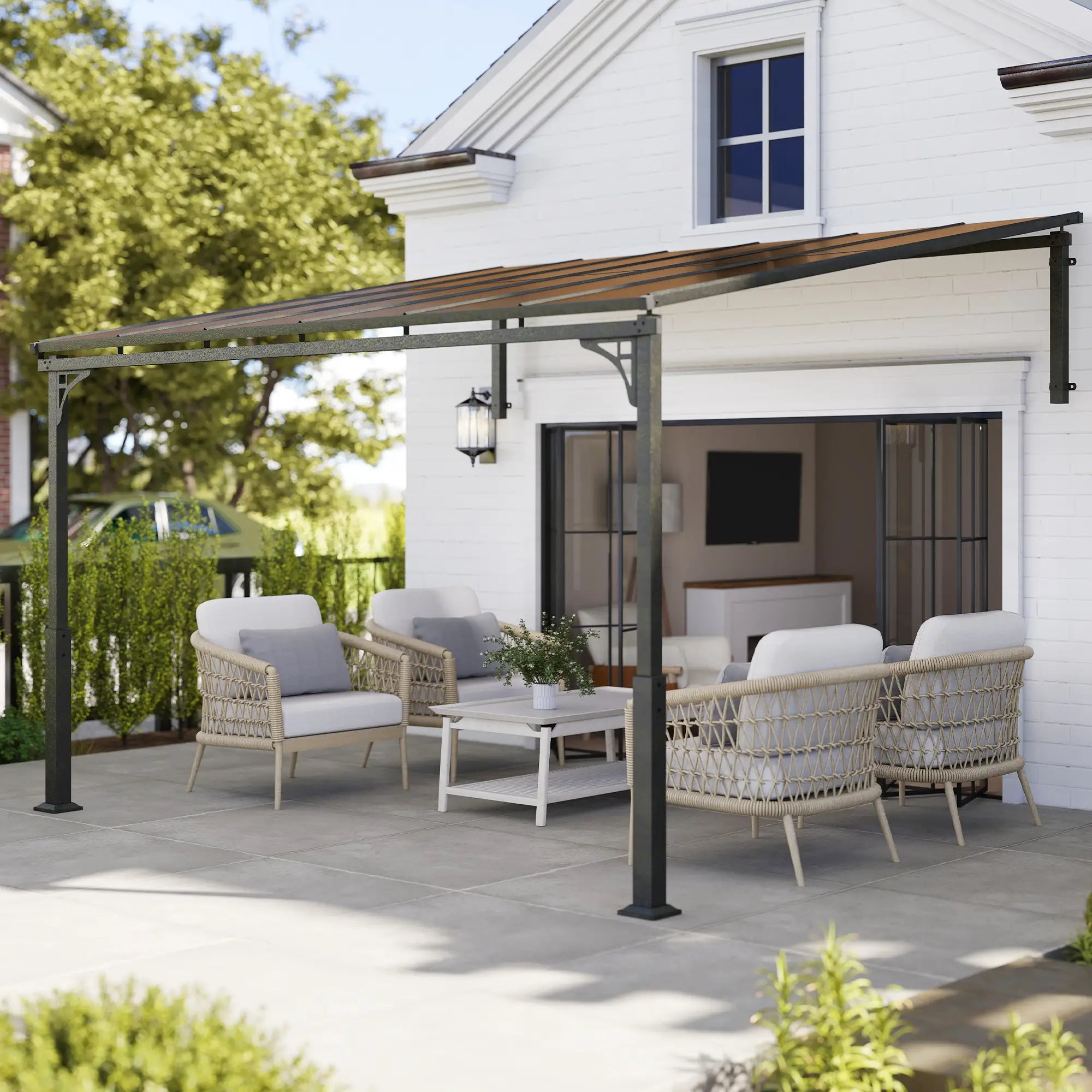 11' x 10' Outdoor Pergola, Wall Mounted Hardtop Gazebo, Polycarbonate Roof Pergolas at Gallery Canada
