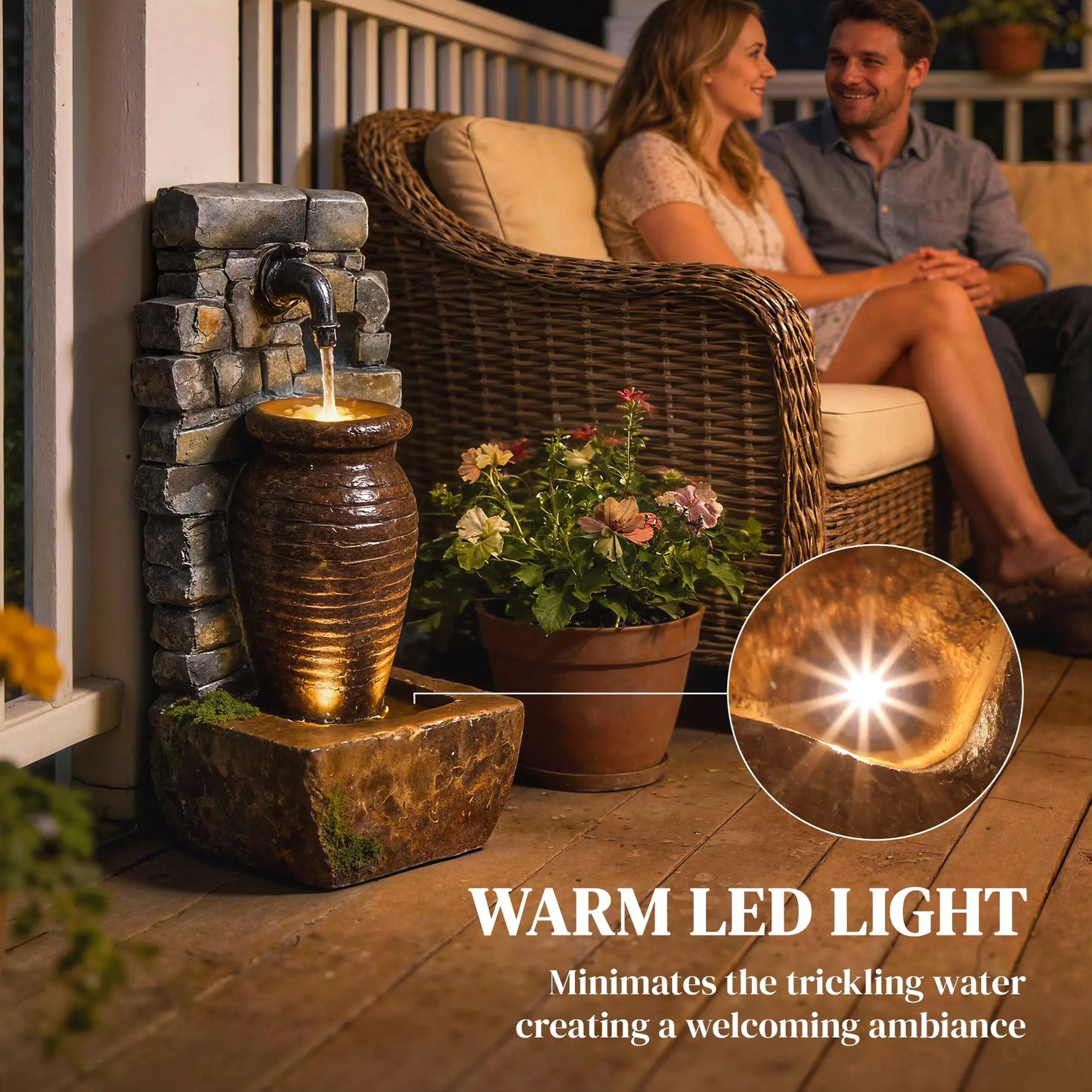 Outdoor Garden Fountain, Adjustable Water Flow, LED Lights, Rustic Urn Design Water Fountains at Gallery Canada