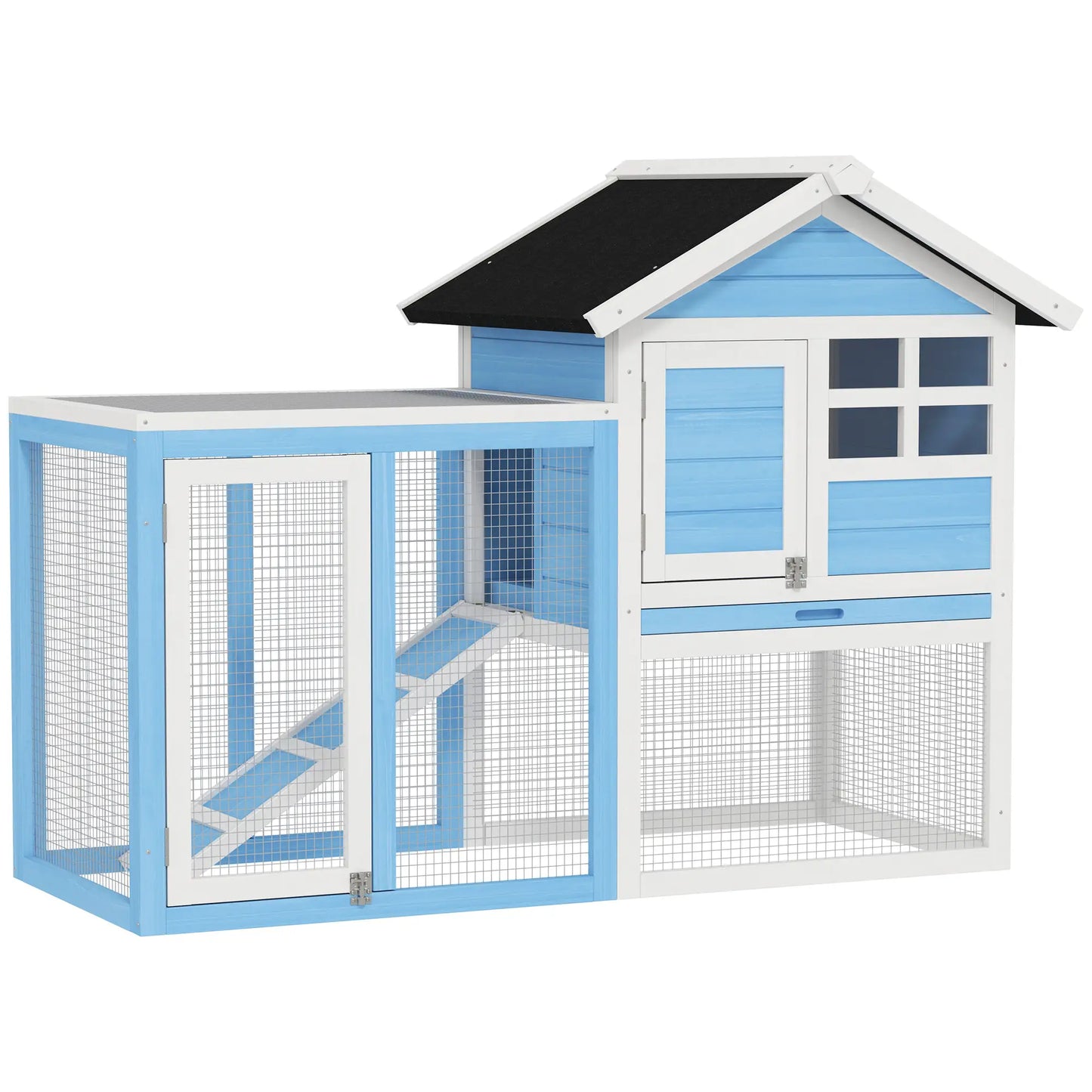 48" Wooden Rabbit Hutch, Slant Roof and Run, Light Blue Rabbit Hutch at Gallery Canada