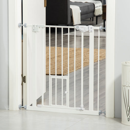 Pet Gate Extra Wide Press-Mounted with Cat Door, Auto Closing Pet Gate for Stair, Hallway, 29-32 Inch, White - Gallery Canada