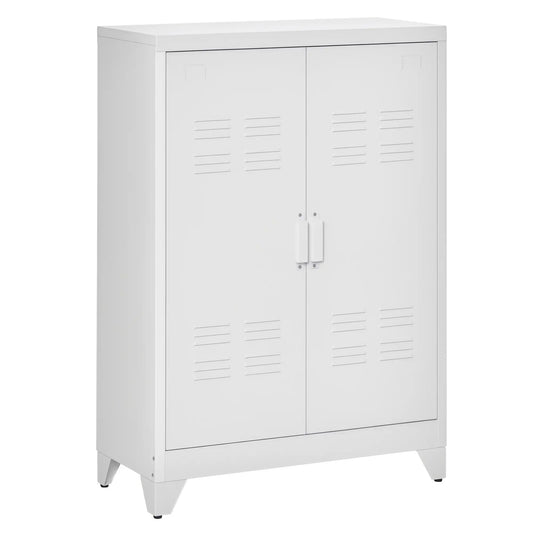 Metal Storage Cabinet, 2 Louvered Doors, Adjustable Shelves, White Storage Cabinets White at Gallery Canada