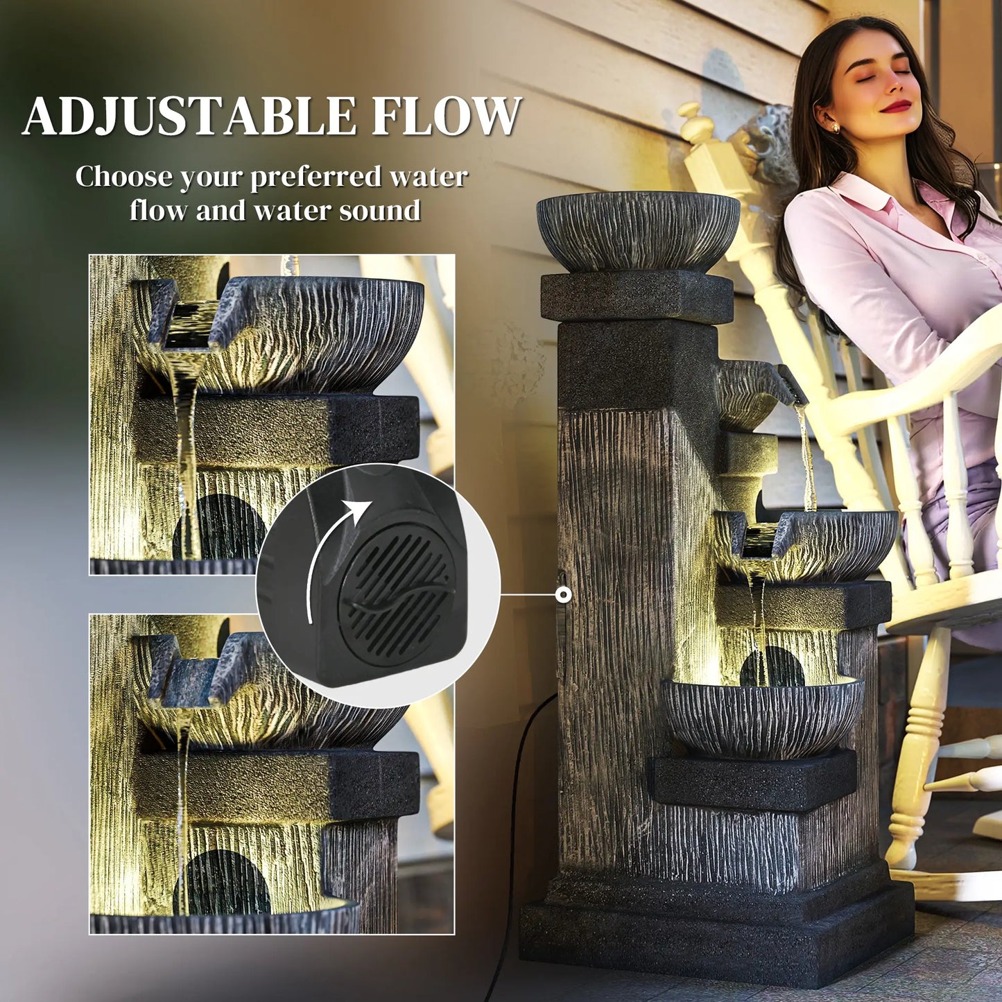 33.5 Inch 4-Tier Resin Cascading Water Fountain, LED Lights, Pump Water Fountains at Gallery Canada