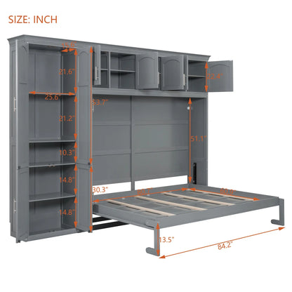 Murphy Bed with Storage, Space-saving Wall Bed, 117.5" L x 16" W x 88" H, Grey Bed Frames at Gallery Canada