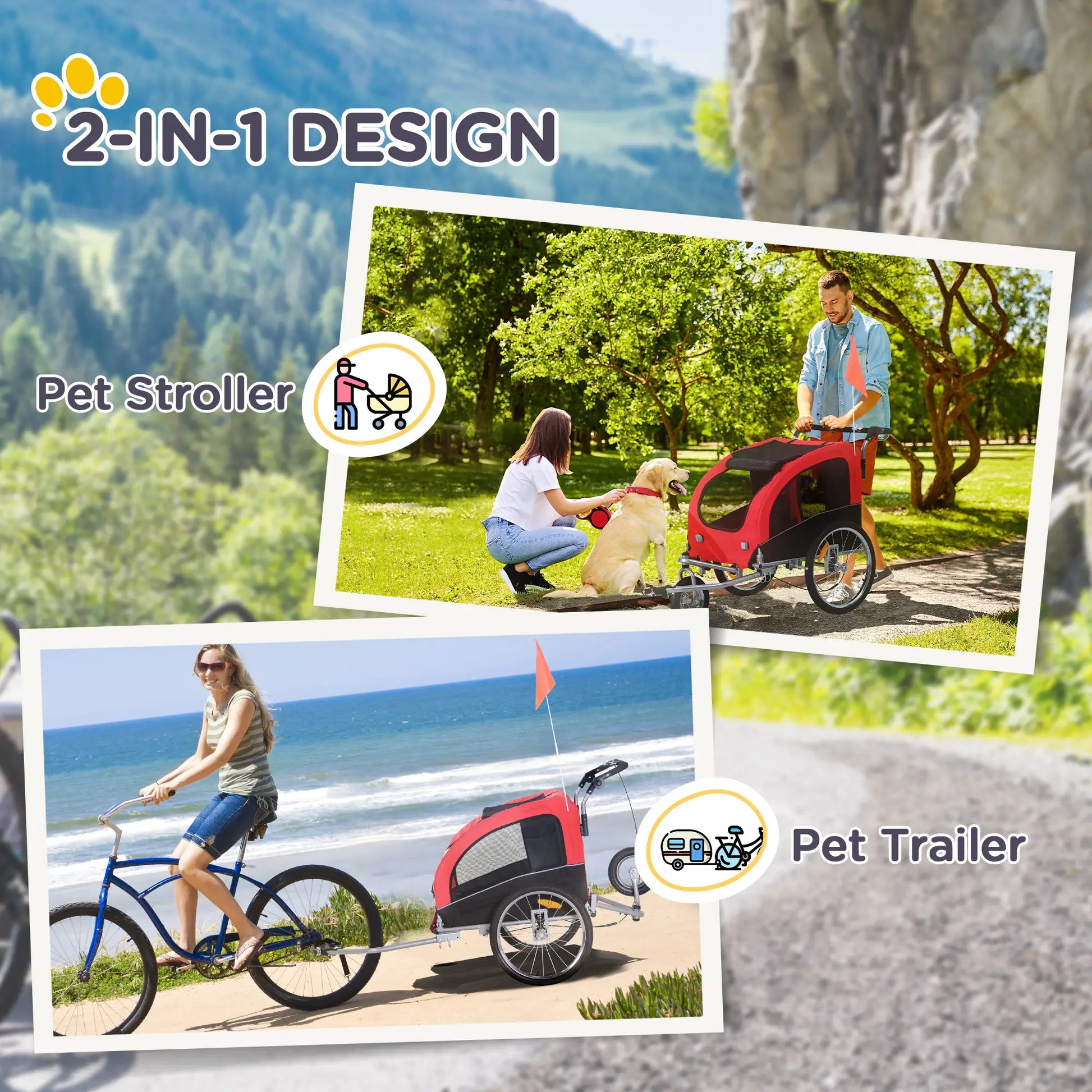 Elite II Dog Bike Trailer, 2-In-1 Pet Stroller, Red Dog Bike Trailers & Strollers at Gallery Canada