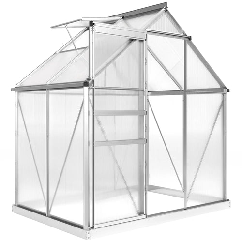 6' x 4' x 6.6' Walk-in Greenhouse, Polycarbonate, Adjustable Roof Vent