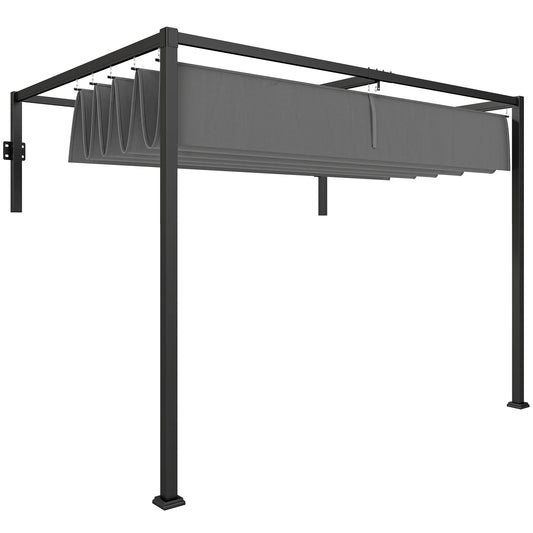 10' x 7' Metal Pergola, Retractable Roof For Grill Garden Patio Deck