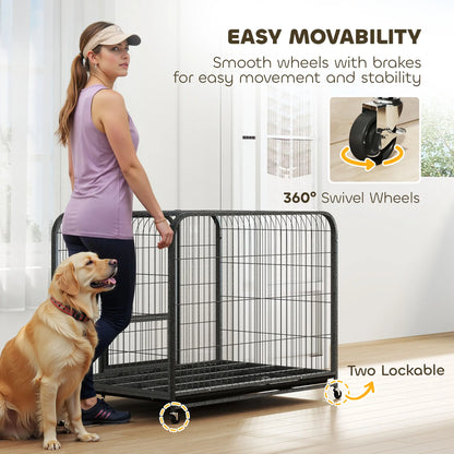 43 Inch Heavy Duty Dog Crate, Extra Large Metal Cage With Lockable Wheels Dog Cages & Crates at Gallery Canada