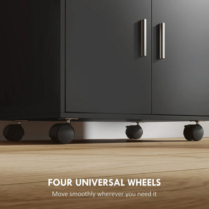 Microwave Cart with Wheels, Open Shelves and Drawer, Black Kitchen Islands & Kitchen Carts at Gallery Canada