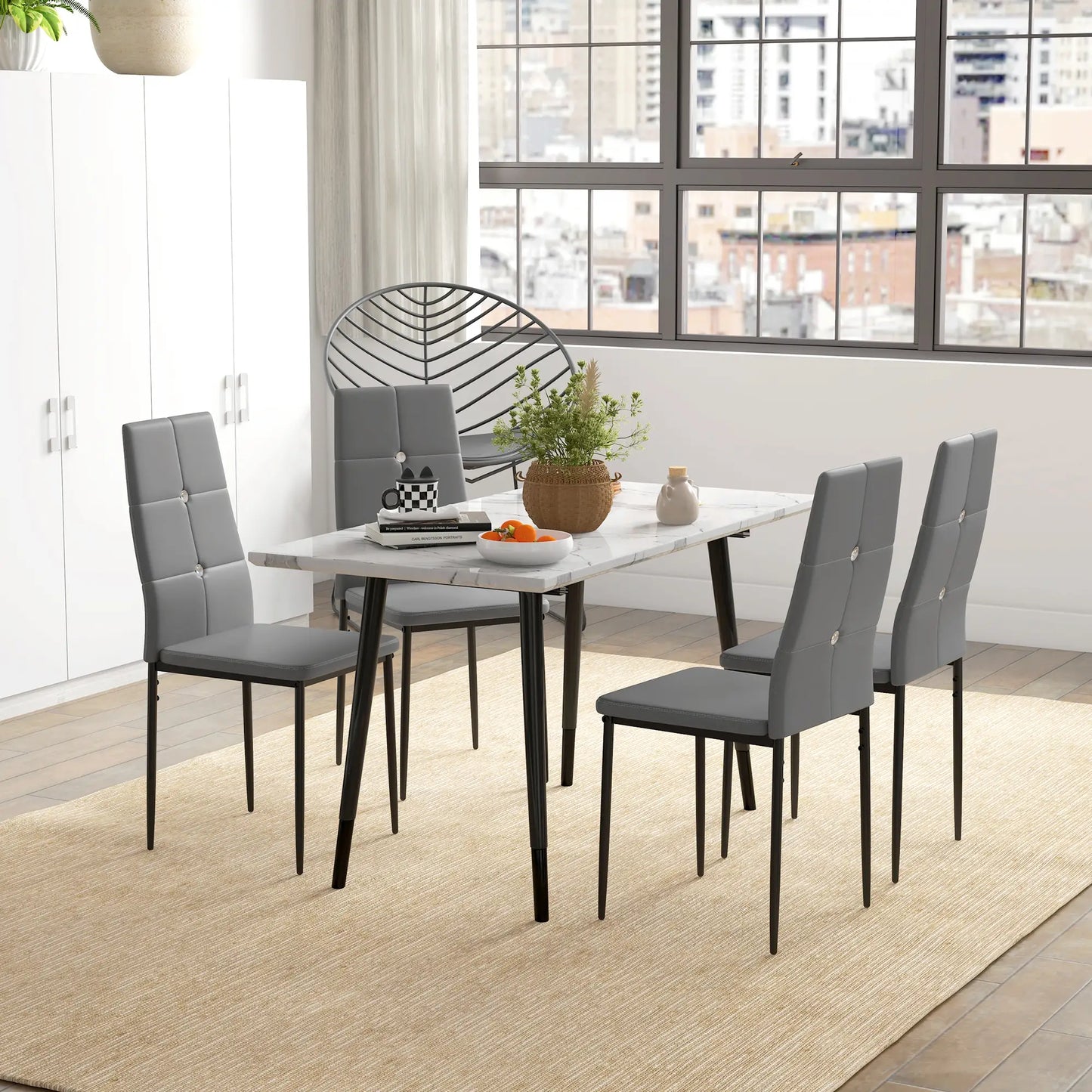 Modern Dining Chairs Set of 4, Upholstered Seat, Steel Legs, Grey Bar Stools at Gallery Canada