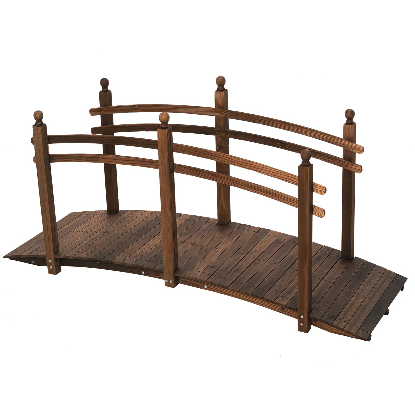 7.5' Fir Wood Garden Bridge, Arc Walkway With Side Railings, Tan Garden Bridges at Gallery Canada