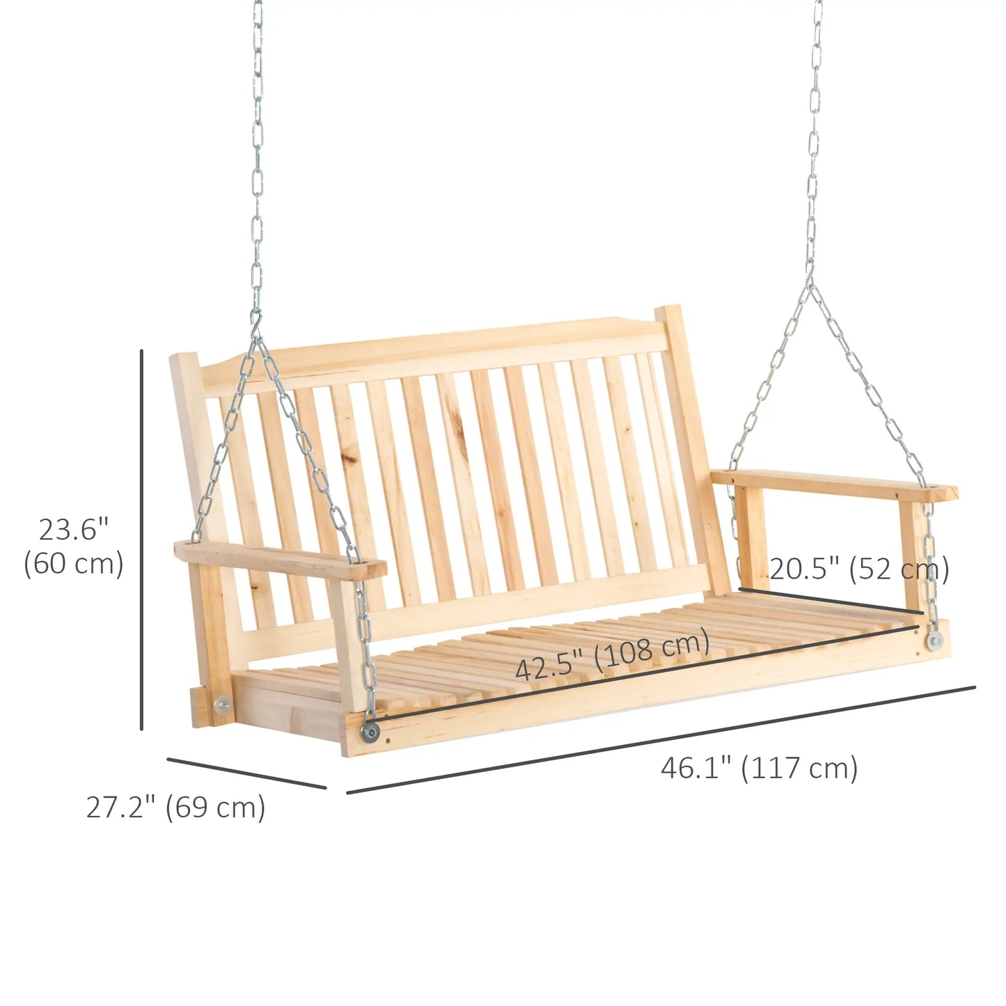 2-Person Porch Swing Bench, Adjustable Hanging Chains, Natural Hanging Porch Swings at Gallery Canada