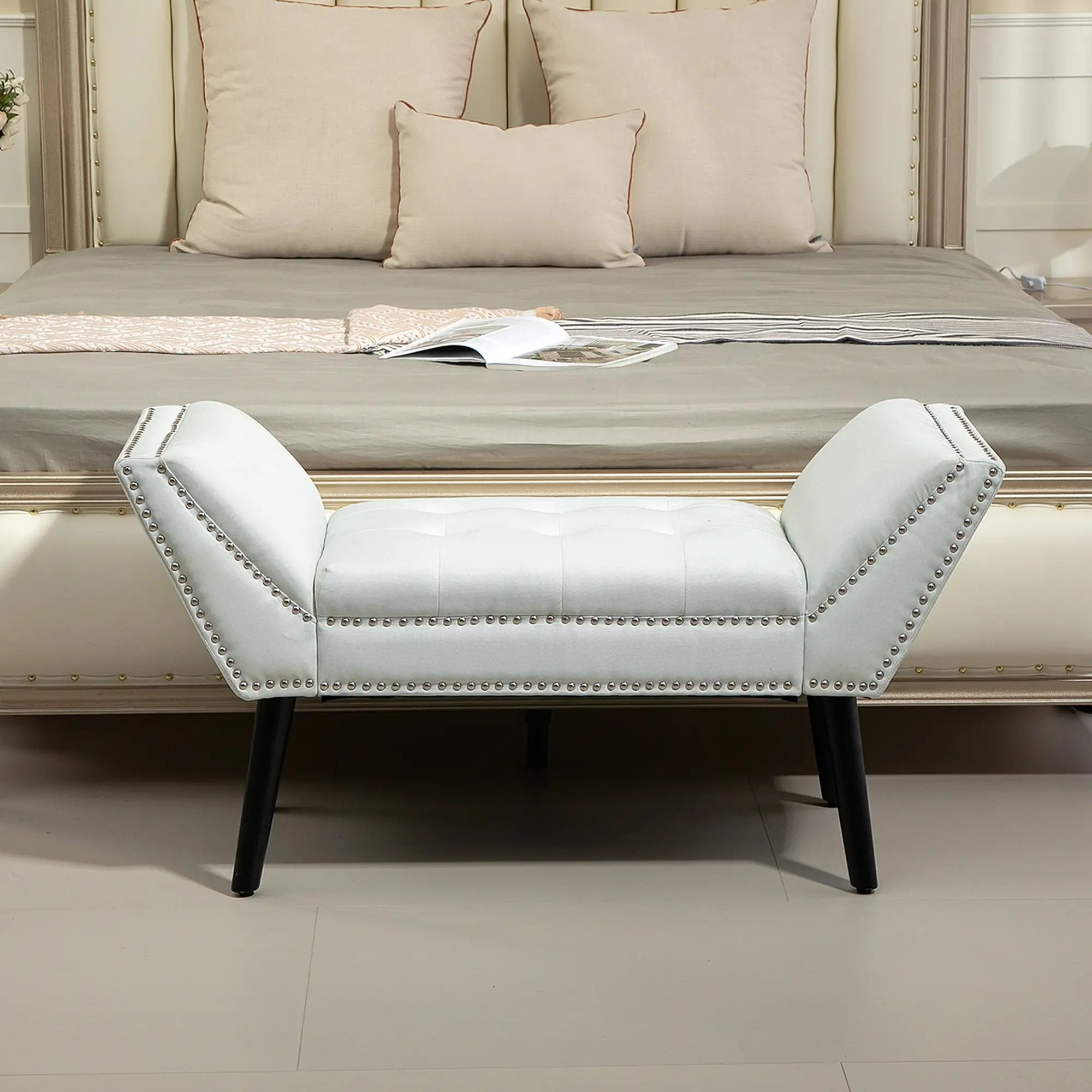 Modern Upholstered Bench, End of Bed Bench for Bedroom, Hallway Bench with Arms and Nailhead Trim Storage Ottomans & Benches at Gallery Canada