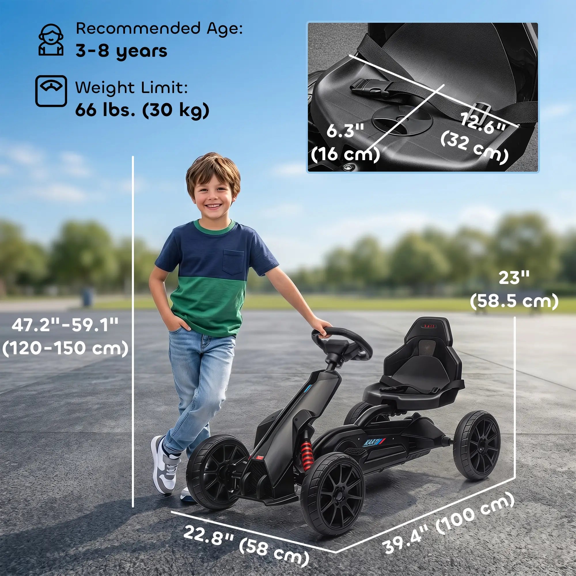 Adjustable Seat Go Kart, Forward Backward Handbrake, Shock Absorption, Black Pedal Go Karts for Kids at Gallery Canada