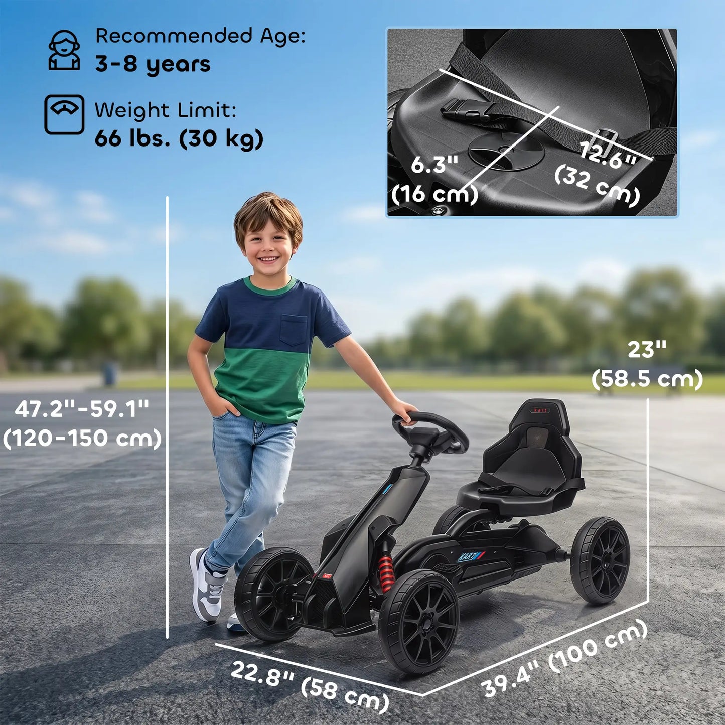 Adjustable Seat Go Kart, Forward Backward Handbrake, Shock Absorption, Black Pedal Go Karts for Kids at Gallery Canada