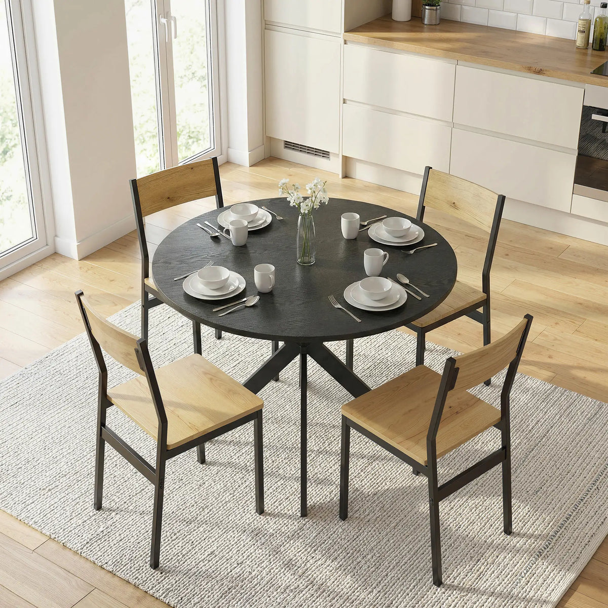 39" Dining Table, Round Kitchen Table, Steel Legs, Wood Grain, Black Dining Tables at Gallery Canada