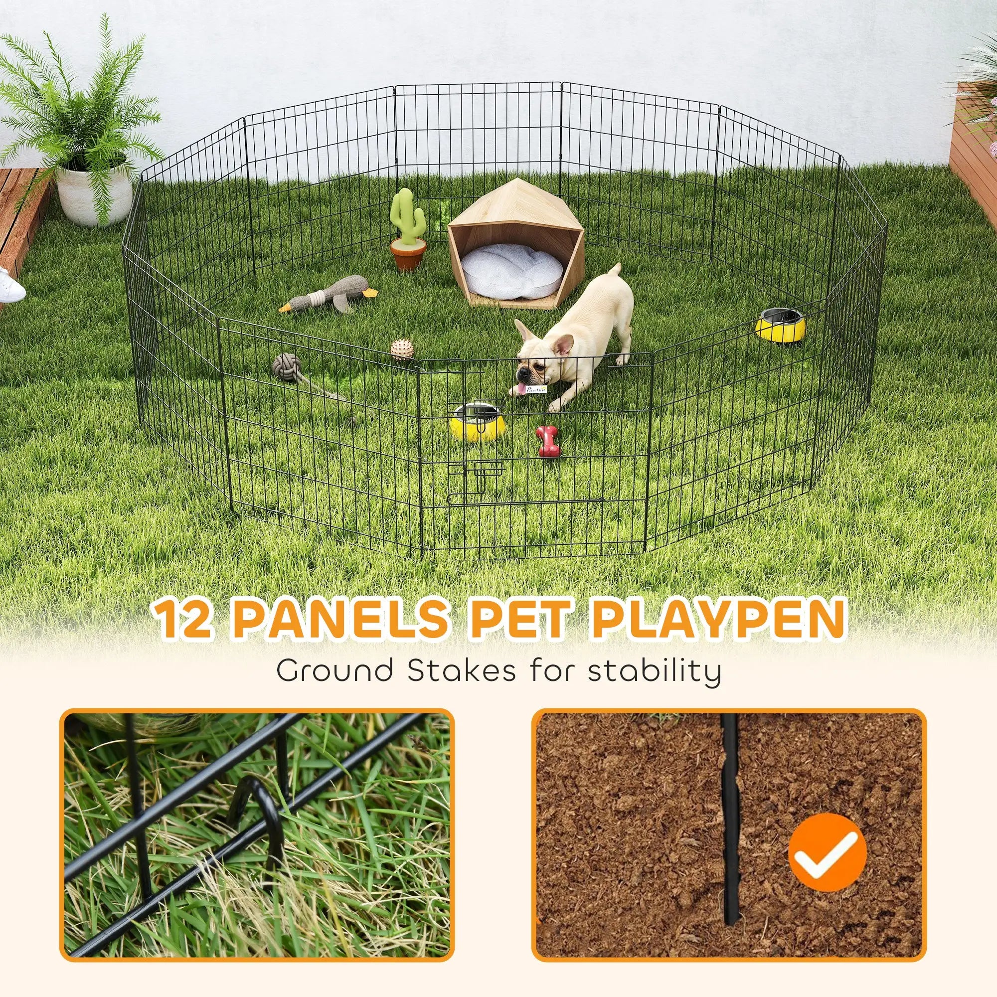 24 Inch Foldable Metal Pet Playpen, Dog Kennel Cage, 12 Panels Dog PlayPens at Gallery Canada