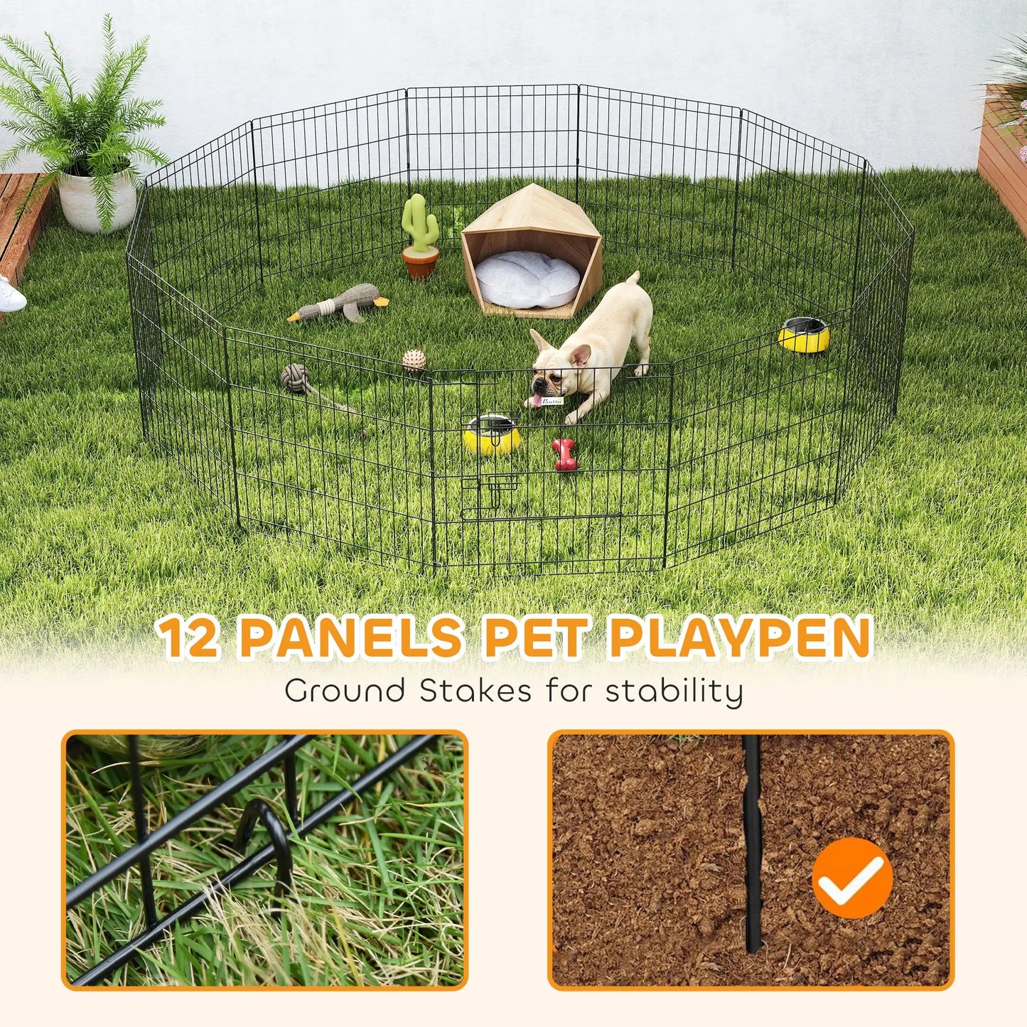 24 Inch Foldable Metal Pet Playpen, Dog Kennel Cage, 12 Panels Dog PlayPens at Gallery Canada